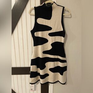 Knit High Neck Cider Zebra Print Mini Bodycon Dress XL